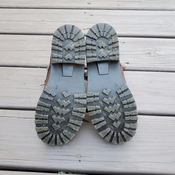 Vintage 90s y2k Bratz Brown Leather Lace-up Chunky Lug Platform Ankle Boots 8 - Picture 7 of 9